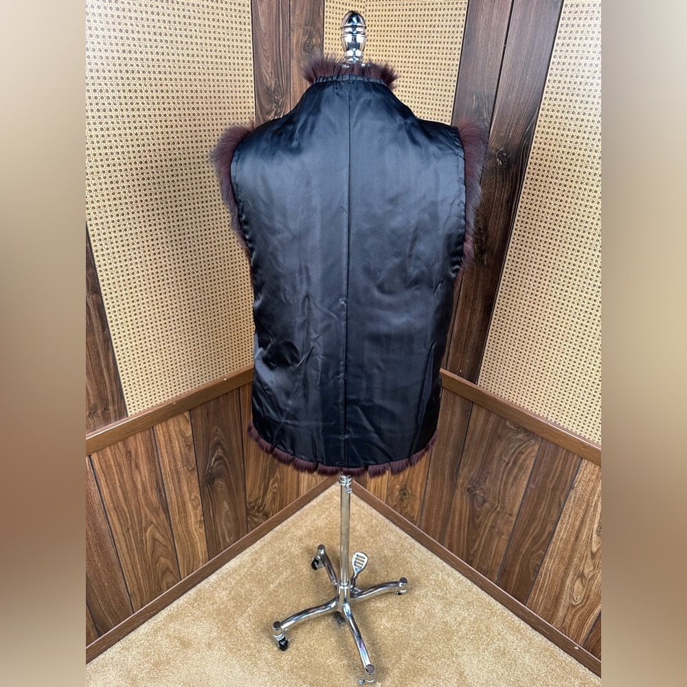 BEAUTIFUL VINTAGE DARK BROWN ALMOST BLACK FOX FUR VEST JACKET COAT LARGE - Picture 10 of 10